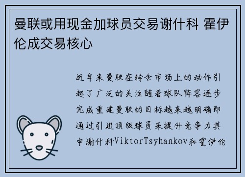 曼联或用现金加球员交易谢什科 霍伊伦成交易核心